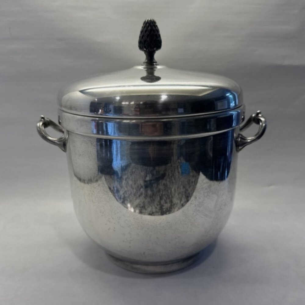 Ice Bucket 9125 w/Lid Silverplate/Hollowware Sheffield Silver USA Glass Insert